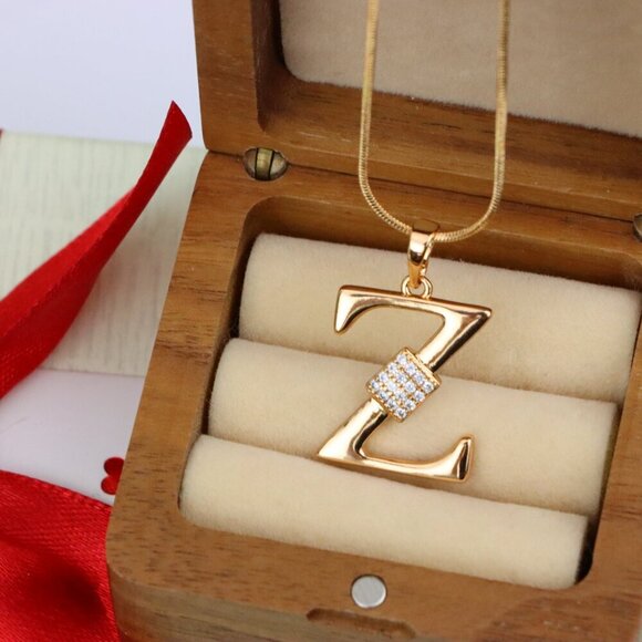 "Rose Gold Z Initial Pendant with CZ Accents Stylish Jewelry, XPPT1437 - Picture 7 of 10